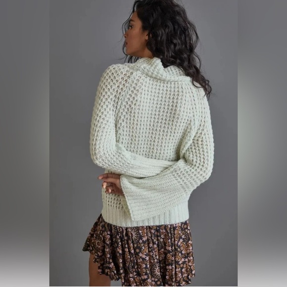 Maeve Anthropologie Dionne Ivory Chunky Knit Wool Bell Sleeve Sweater- Small - Picture 3 of 10